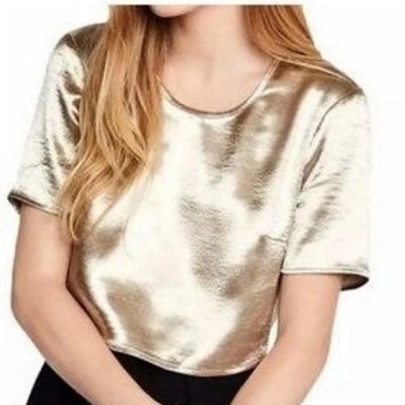 BCBGeneration Metallic Crop Top Sz Small roundneck short sleeve new with defects - Picture 2 of 14